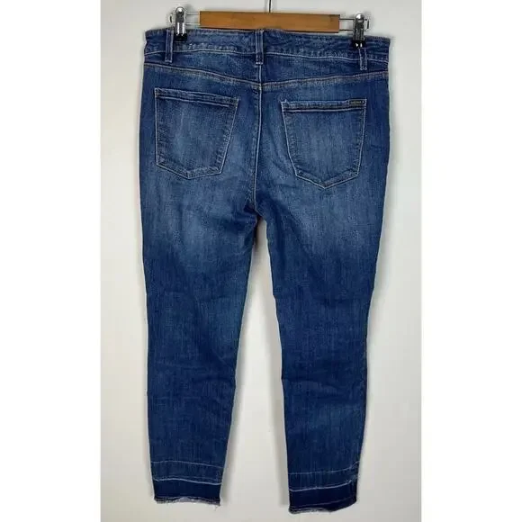 White House Black Market The Slim Ankle Jeans Blue Size 8 Raw Hem Women’s - Picture 2 of 7